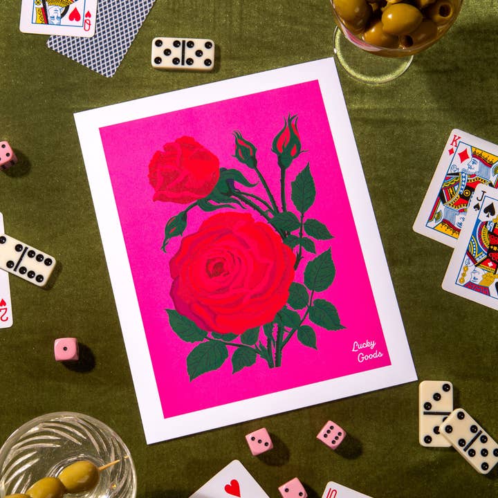Lucky Goods Paper - Wholesale Art Print - Roses in Hot Pink Portrait Print4