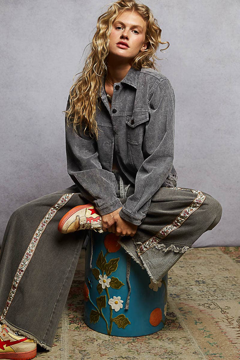 Pol Clothing - Wholesale Jacket - Women's - Pocket Front Button Down Corduroy Trucker Jacket SALE30