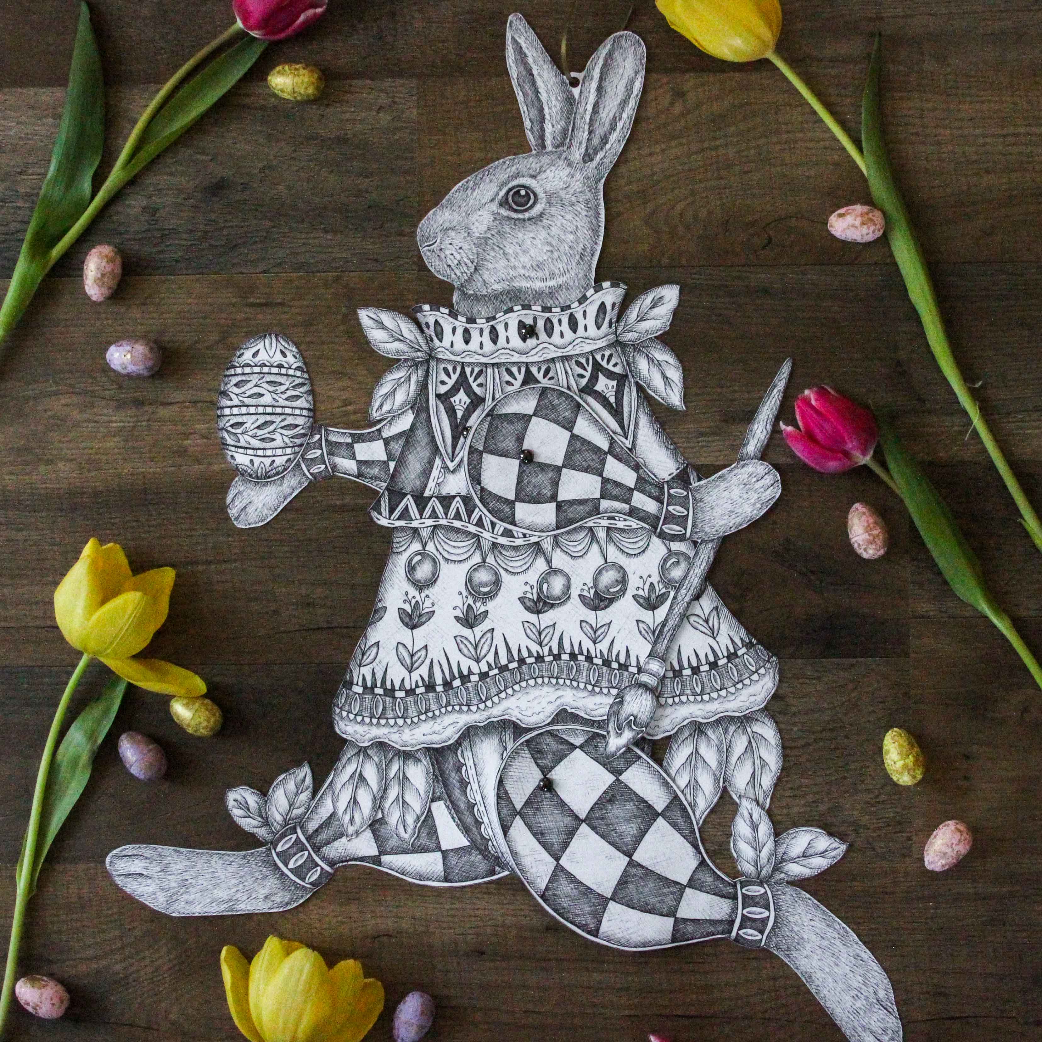 Mackenzie Myrick Studio - Wholesale Wall Accent - The Painter | Articulated Rabbit Decoration9
