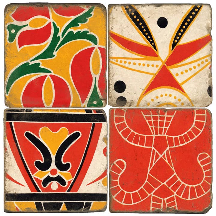 Studio Vertu - Vendita all'ingrosso Sottobicchiere - Pysanky Patterns - Set di 4 sottobicchieri in marmo burattato