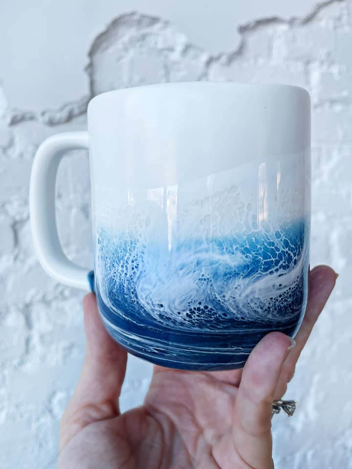 Shimmering Coastal Wave Coffee/Tea Ceramic Ocean Mug for wholesale by Sam + Sea Artistry