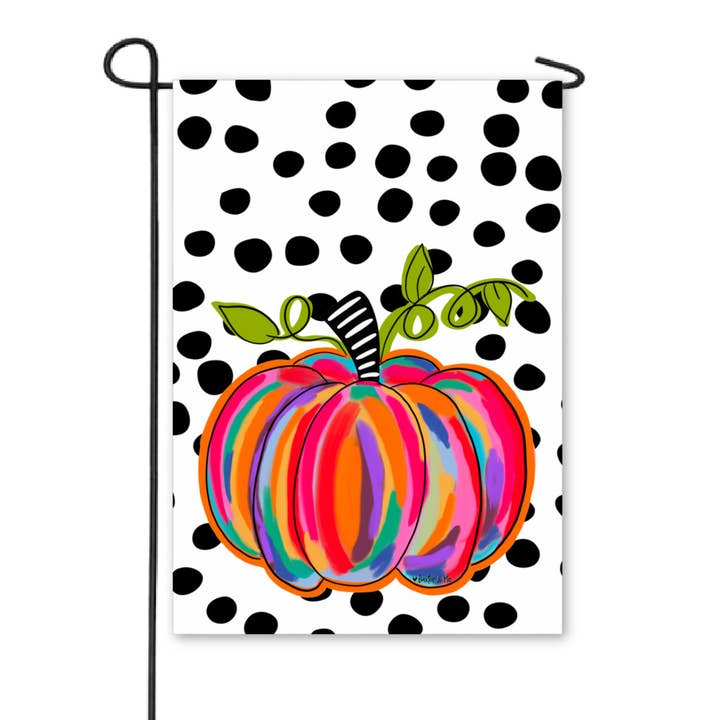 Baxter & Me - Wholesale Flag - Colorful Pumpkin w/ B & W Background Garden Flag1