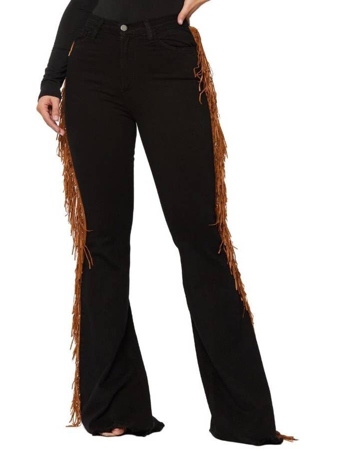 GJG Denim - Wholesale Jeans - Women's - Fringe Bell Bottom Jean in Black Denim