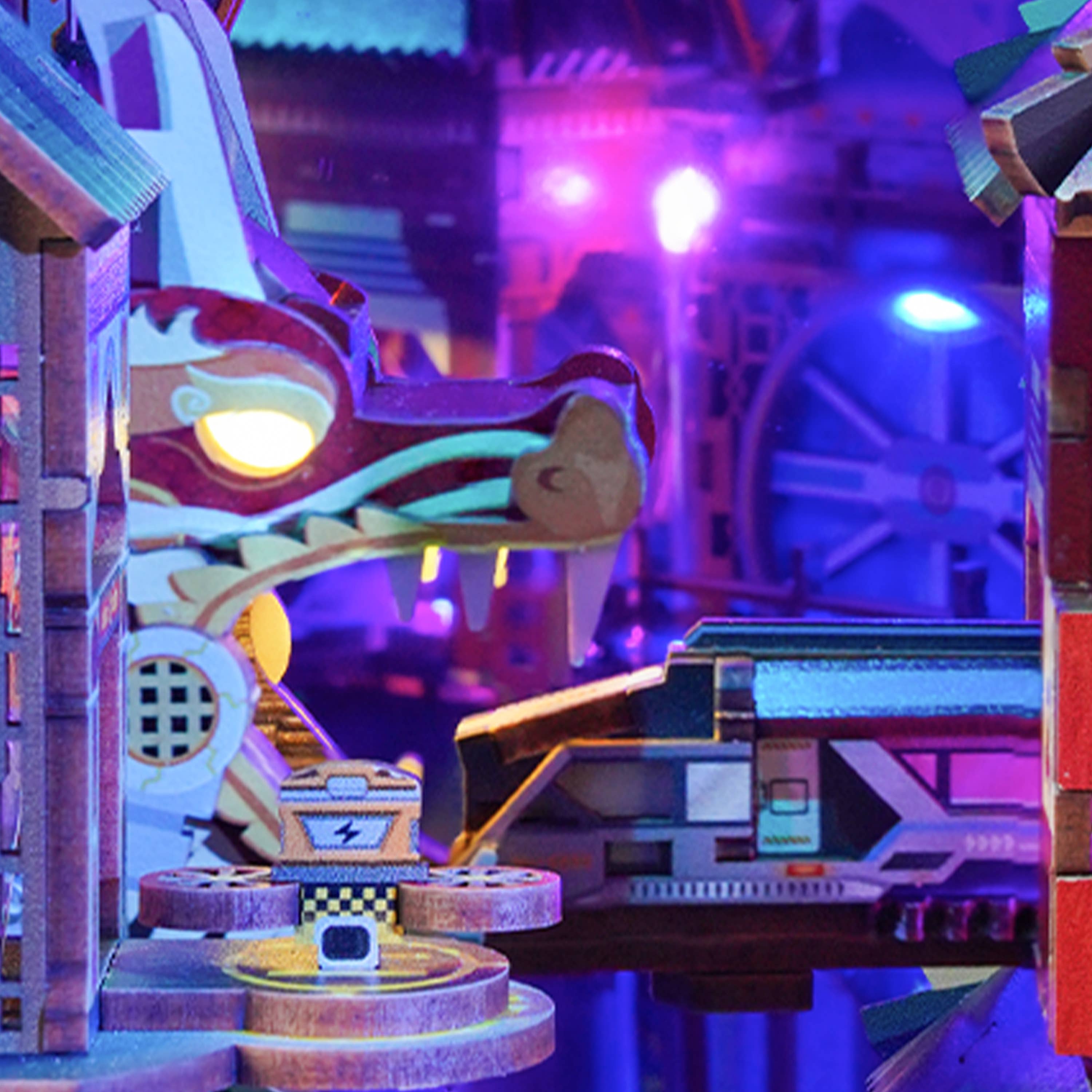 Hands Craft Intl – Engroshandel DIY-hobbysæt – DIY miniature hus boghylle kit: Cyber city med støvbeskytter3