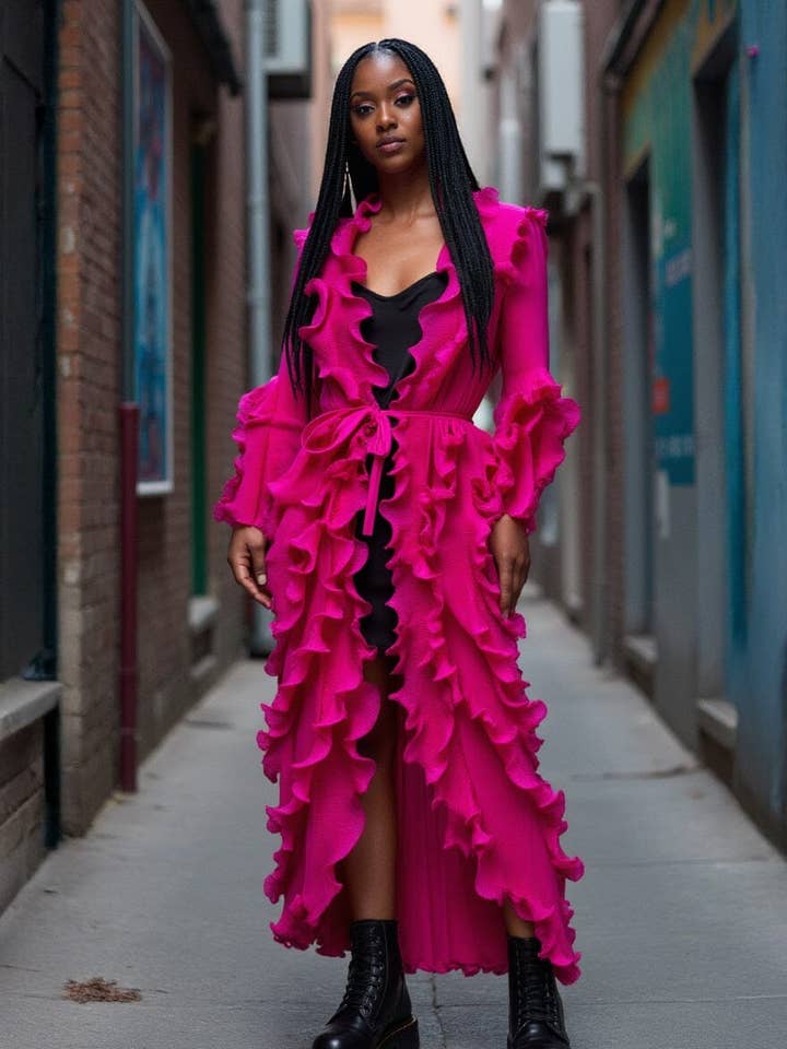 Ruffle Belted Glam Cardigan for wholesale by KATE HEWKO