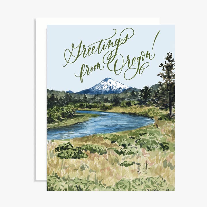 Greetings from Oregon Watercolor Mountain Card for wholesale by The Scribblist