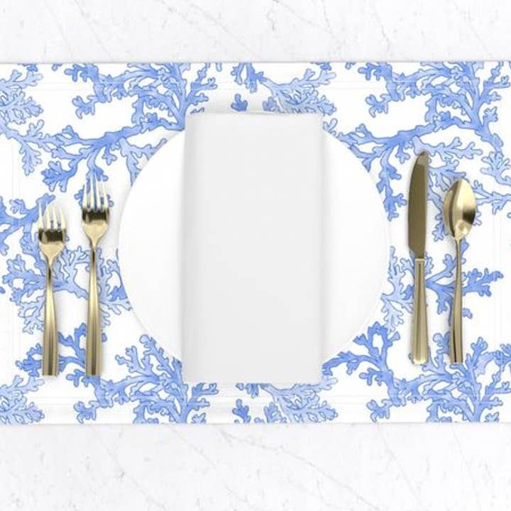 Sets de table bleu corail - Sergé de coton pour la vente par Kate by Rolfes Custom Design