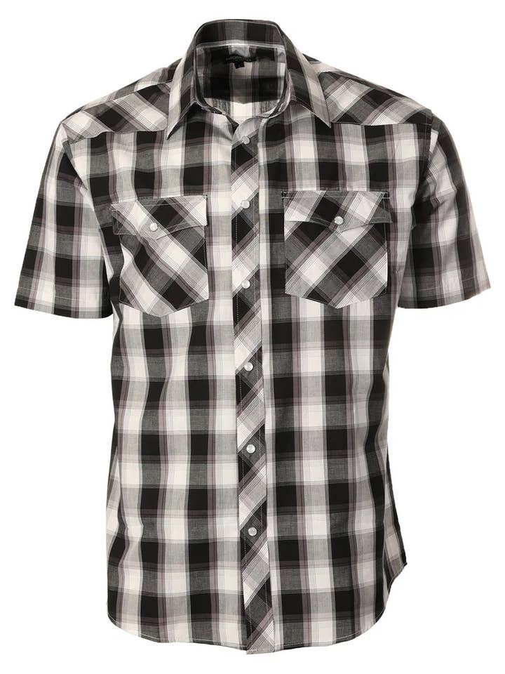 Men's Flannel Western Shirt Snap Button Two Pocket Plaid  for wholesale by Setco.26