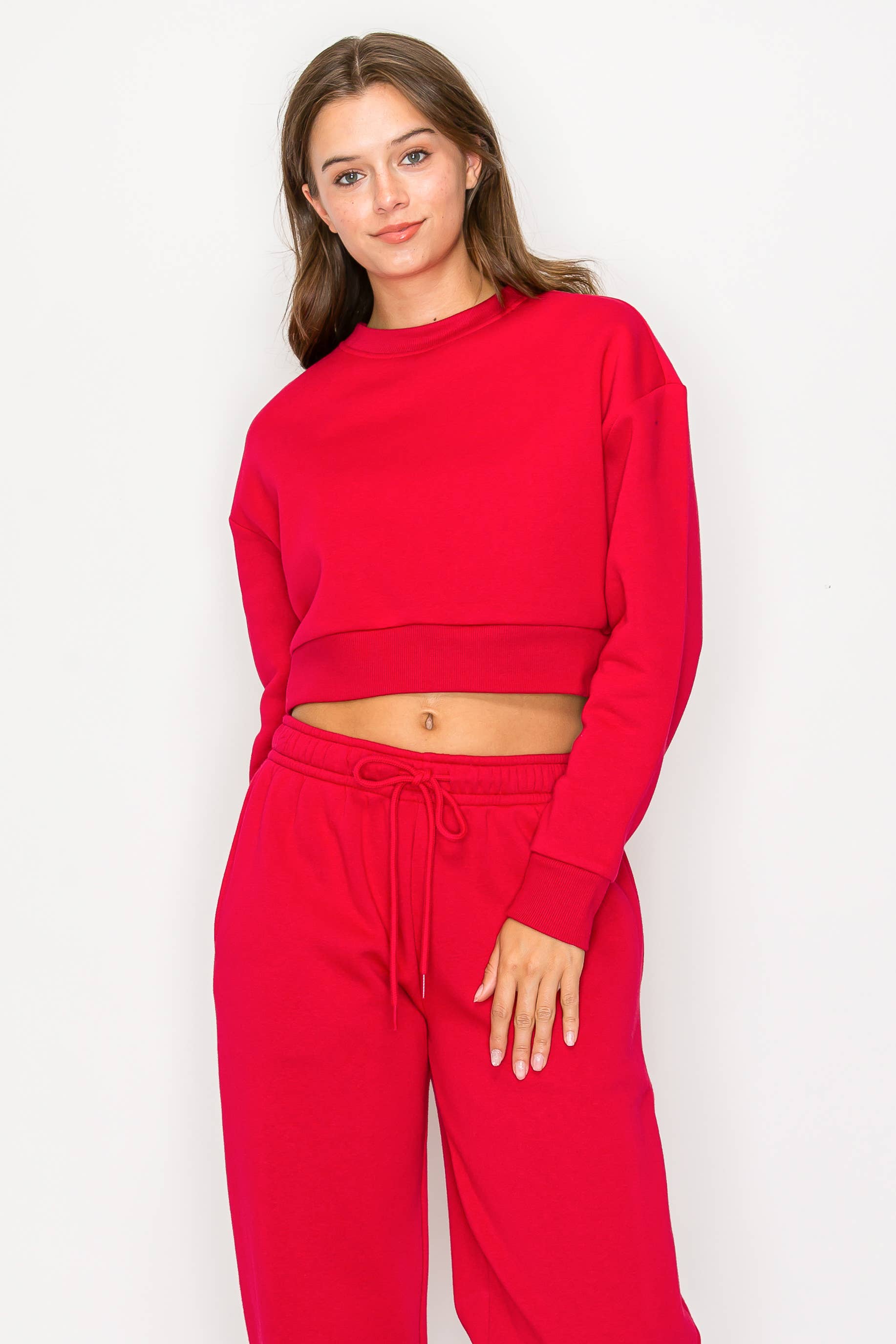 Color 5 - Wholesale Sweatshirt - Women's - Solid color fleece lined cropped basic pull over sweatshirt 19