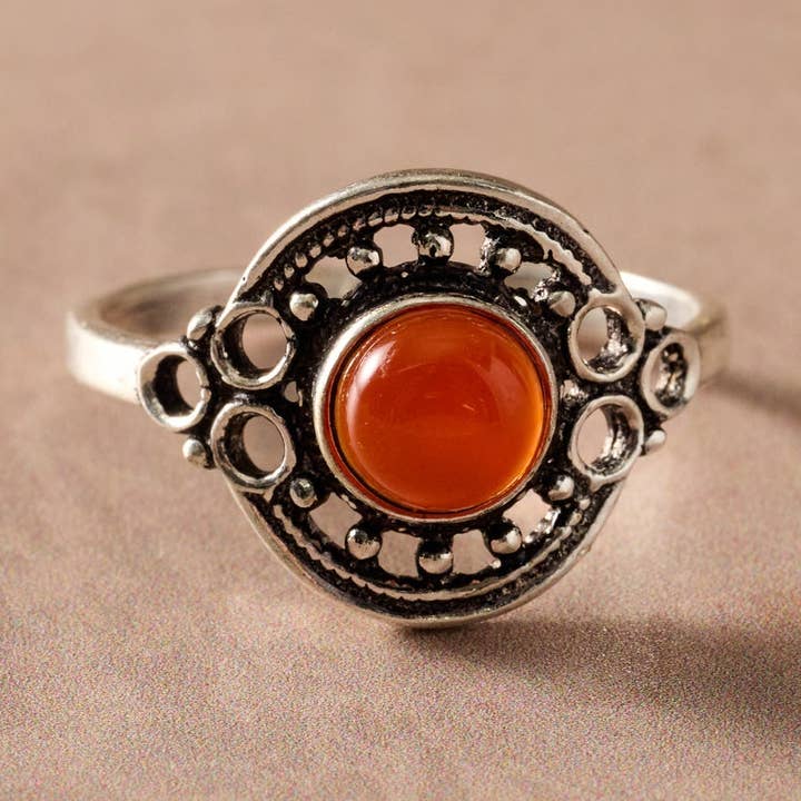 Ghera Adjustable Silvertone Onyx Stone Ring for wholesale by Ten Thousand Villages