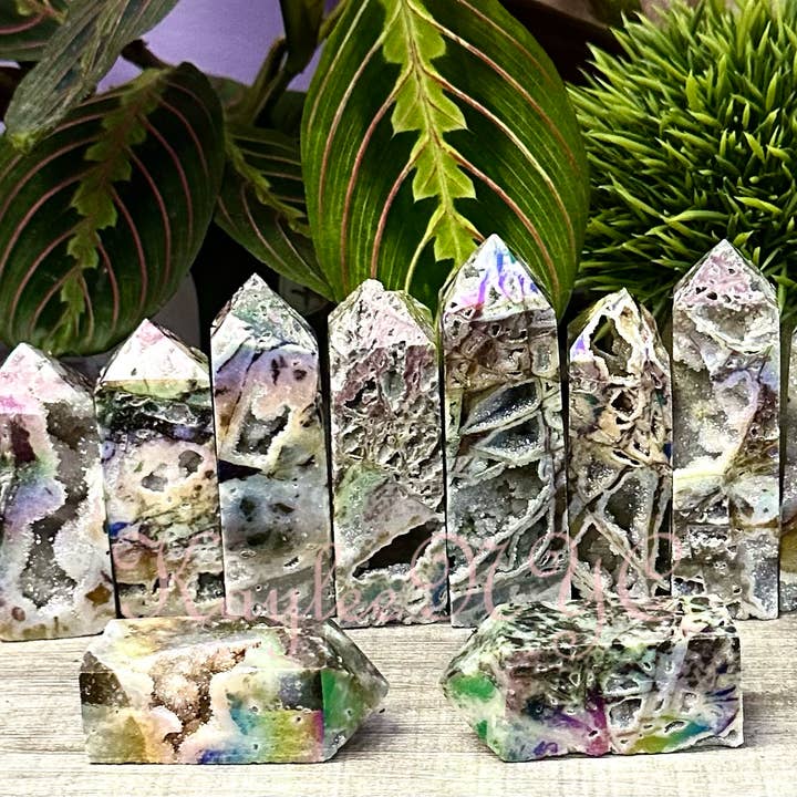 2 lbs Angel Aura Druzy Sphalerite Obelisk Tower Point and other Purchase Wholesale layrite. Free Returns & Net 60 Terms on Faire trending on Faire.