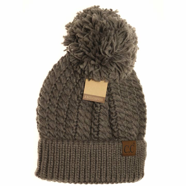 C.C Beanie - Wholesale Beanie - Women's - Twisted Mock Cable Knit Pom Beanie HAT2054
