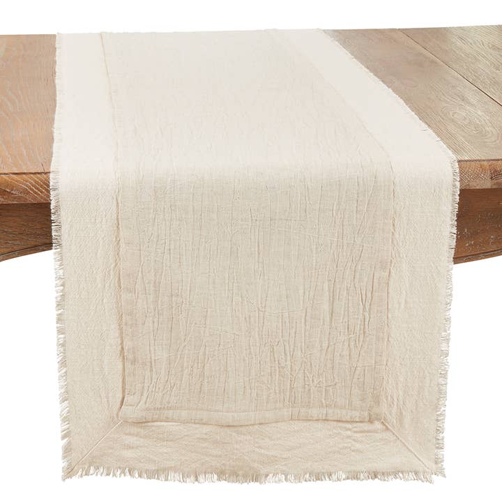 Double Layer Fringe Cotton-Linen Natural Table Runner for wholesale by Fennco Styles