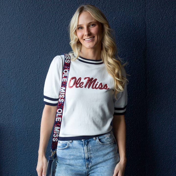 Sequin Varsity kortærmet trøje - NCAA-licenseret for engroshandel hos Kickoff Couture