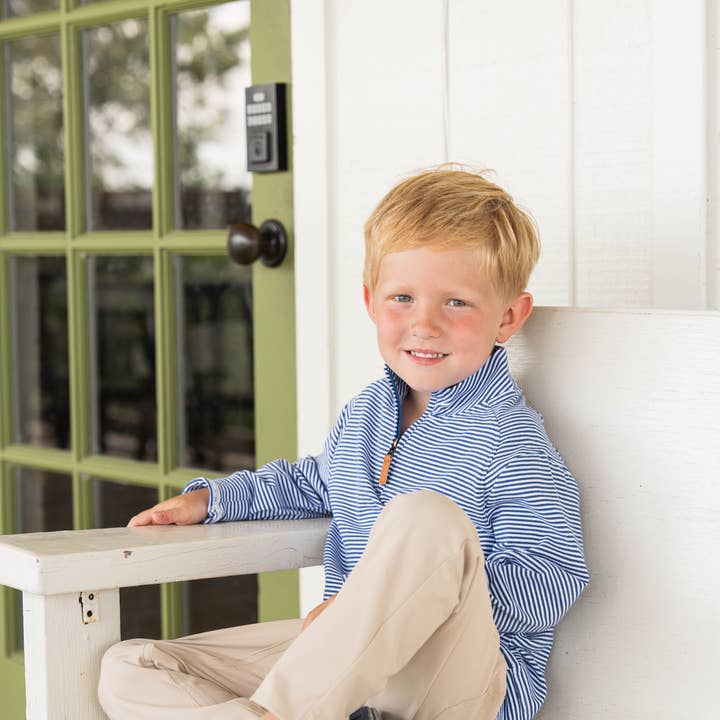 Collins Boys Quarter Zip Blue Stripe for wholesale by Saltwater Boys Company