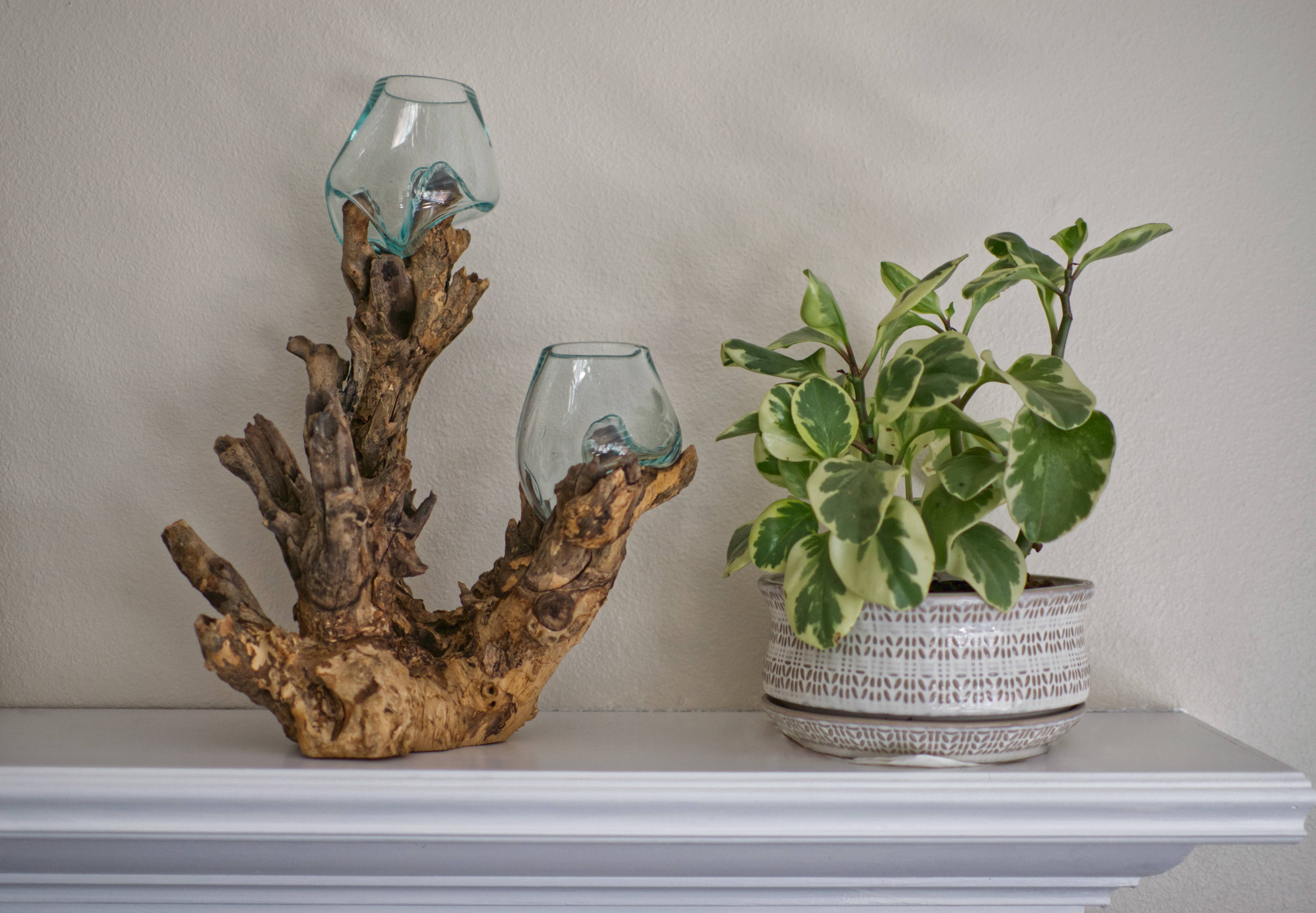 Cohasset Gifts - Wholesale Decorative Tabletop Object - 12" Tall Wood with (2) 10cm Cohasset Molten Glass1