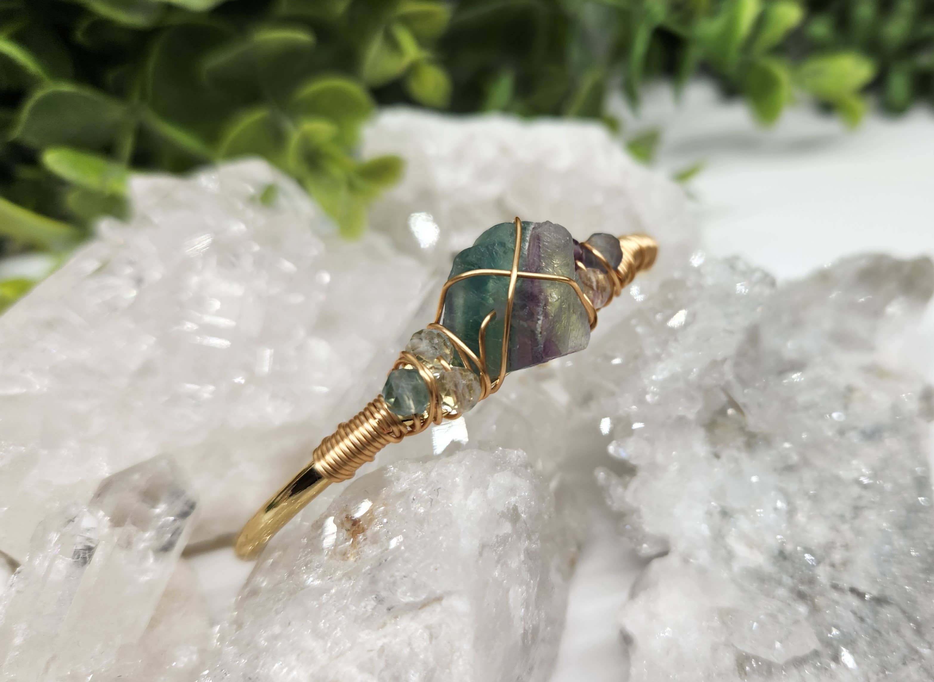 Meraki Gemstones - Wholesale Cuff Bracelet - Rainbow Fluorite/R. Fluor.Rough Gemstone Wire Wrapped Bangle3