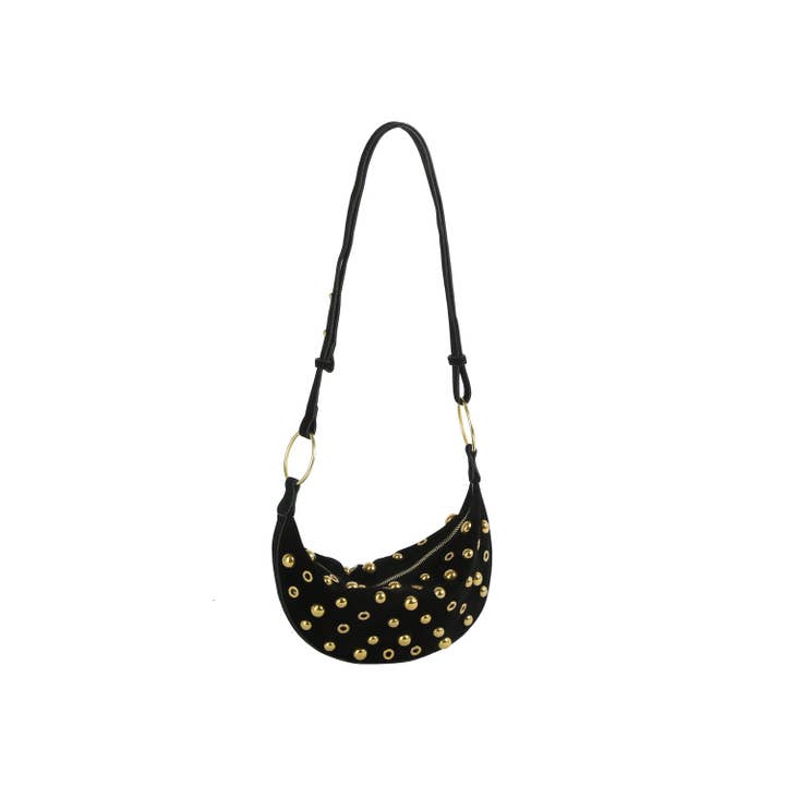 Handbag Factory Corp - Wholesale Shoulder Bag - Women's - Studded Suede Crescent Shoulder Bag4
