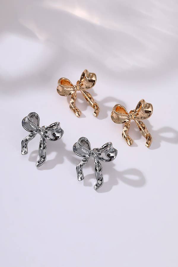 JOSSLYN by wall to wall - Wholesale Stud/Post Earrings - GOLD SILVER COLORFUL ENAMEL BOW EARRINGS | 40E346-EAR5