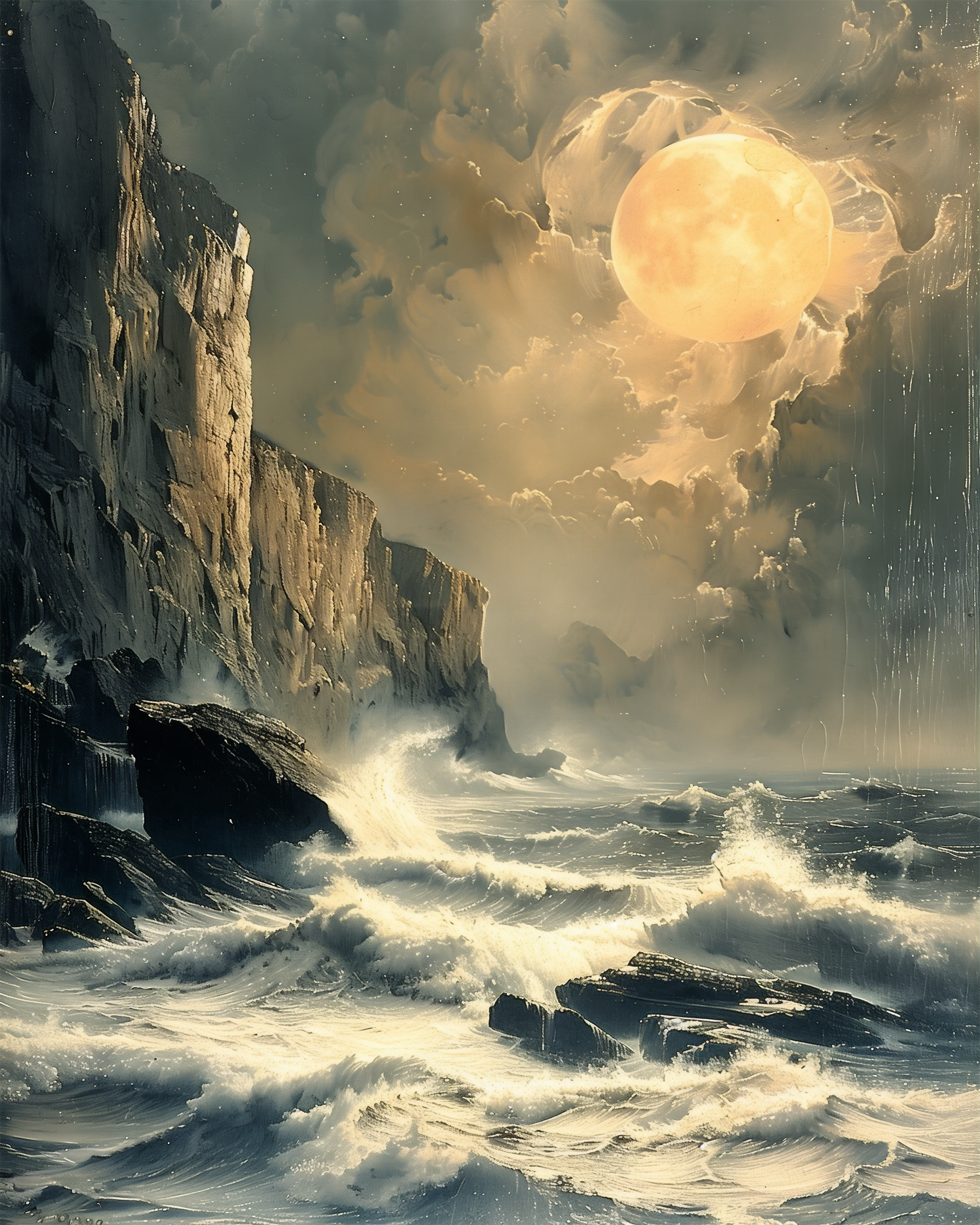 Mowbi - Venta al por mayor Ilustración - Impresión artística Stormy Night Coastal Sky de 8 x 10 pulgadas0