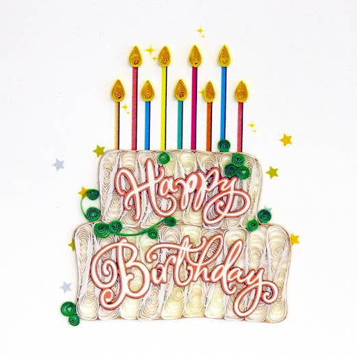 GRATTIS PÅ FÖDELSEDAGEN CAKE Quilling gratulationskort för wholesale av Origamo