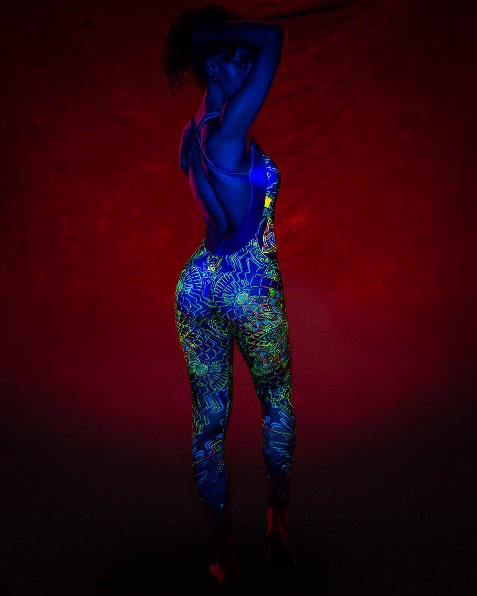 Mystic Mind - Vente Combinaison – femme - Combinaison Rave | Tenue Rave Femme | Tenue Burning Man | Combinaison Réactive aux UV | Retu Sepra (JU)6