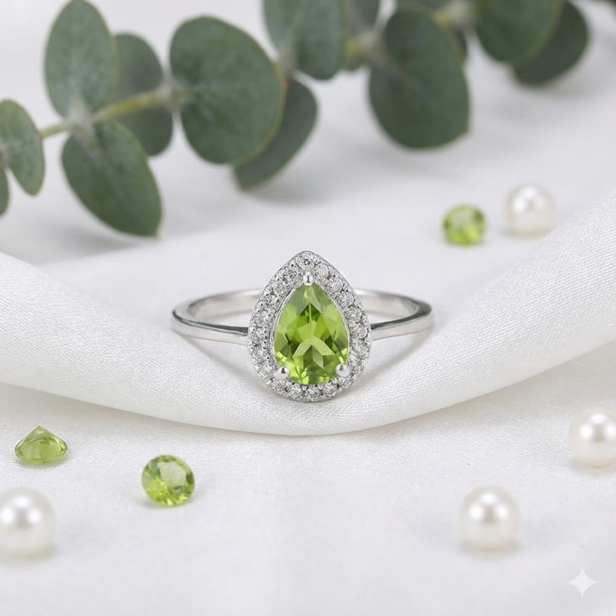 FCJ Jewelry LLC – wholesale Engagement ring – Taylor Swift Inspired Natural Peridot Teardrop Halo Ring7