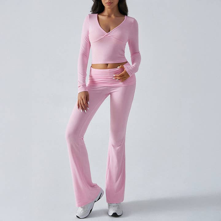 Soft Knit Lounge Two-Piece Set — Slim Fit Top & Flared Pants for wholesale by Serene Couture