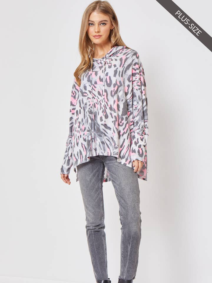 HEATHER GREY PINK PLUS SIZE Leopard Print Hoodie for wholesale on Faire