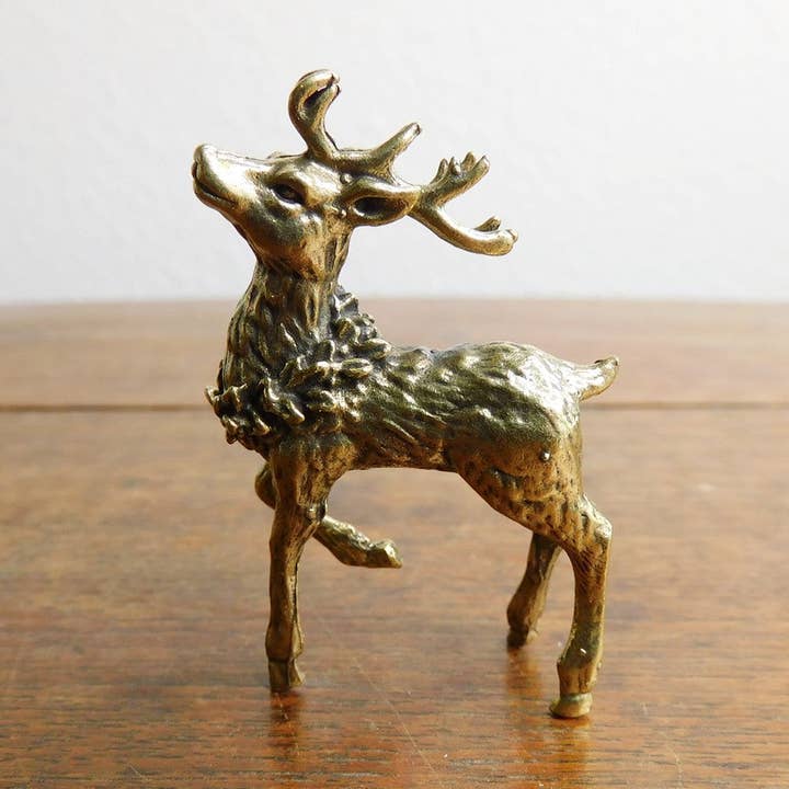 Small Brass Stag Deer with Wreath Figurine for wholesale by Superior Stones & Gifts INTL LLP