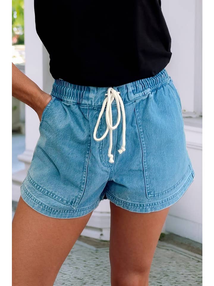 Beau Blue LDC Contrast Drawstring Elastic Waist Denim Shorts for wholesale on Faire