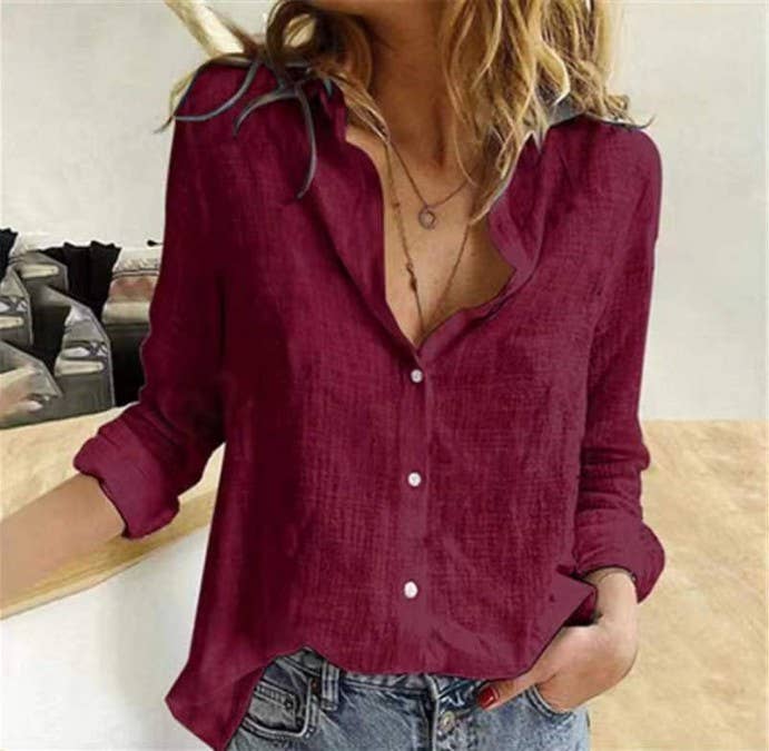 Rosa Clothing - Wholesale Shirt - Women's - Solid Color Casual Loose Long-Sleeve Shirt6