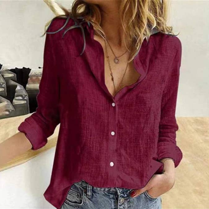 Rosa Clothing - Wholesale Shirt - Women's - Solid Color Casual Loose Long-Sleeve Shirt6