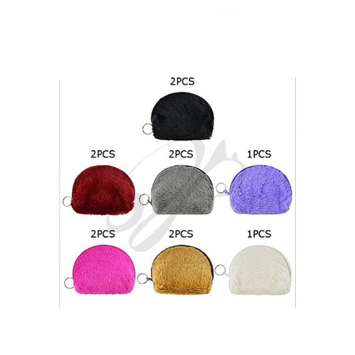 ASSORTED HALF ROUND SOFT FUR COIN PURSE KEYCHAIN for wholesale on Faire