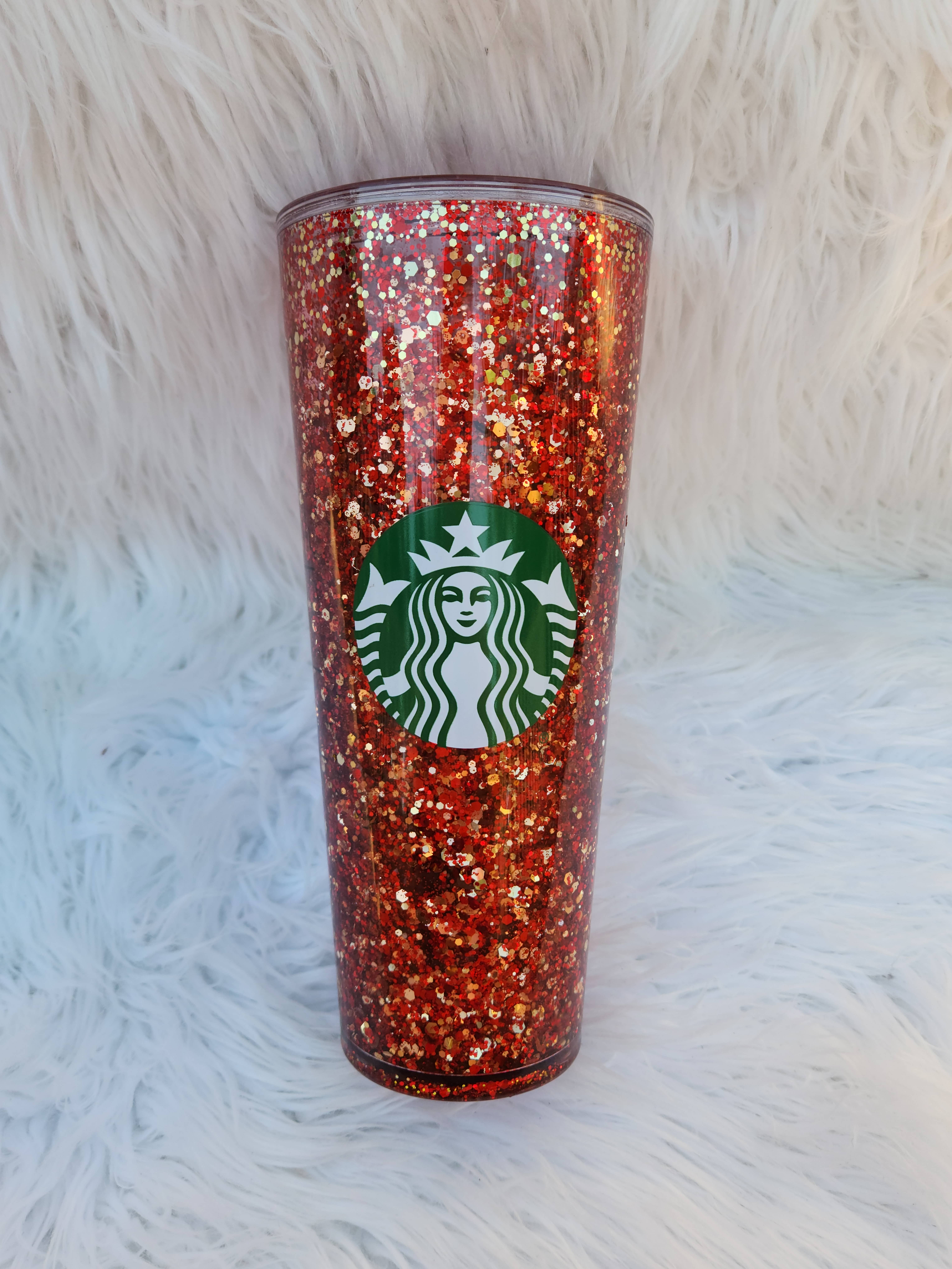 GDesignstees – wholesale Isolerade dryckesvaror – Röd & Guld Snowglobe Tumbler, Glitter Tumbler, Kaffemugg