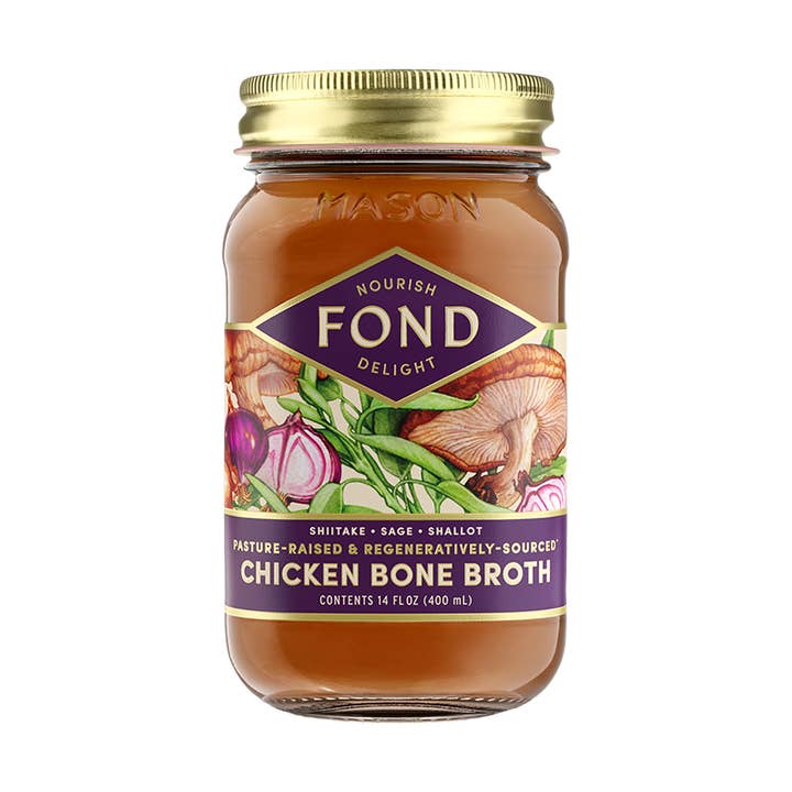 Shiitake & Sage Pasture-Raised Chicken Bone Broth 14oz for wholesale by Fond Regenerative