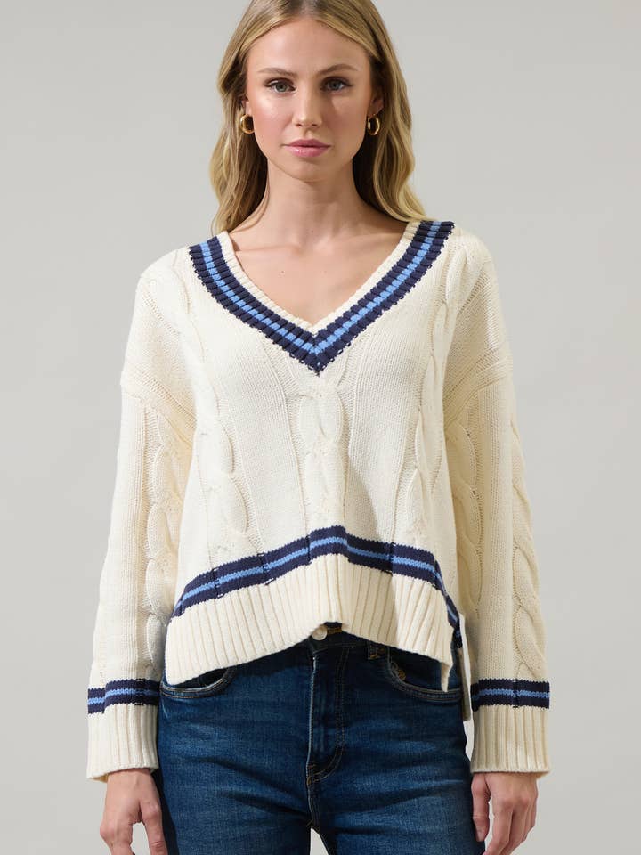 Maryville Cable Knit V Neck Sweater for wholesale by Sugarlips