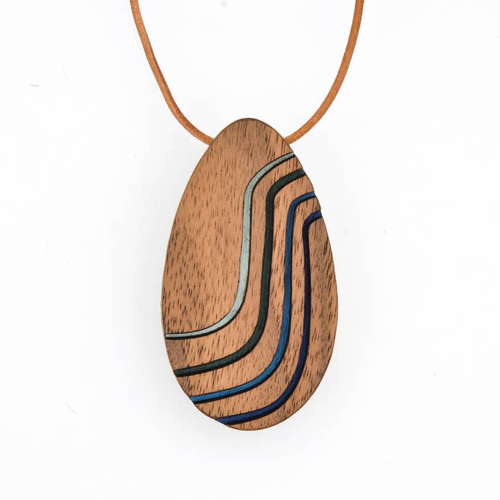 Wood Ombre Teardrop Pendant - Hand-Painted Statement Necklac for wholesale by Bird of Virtue