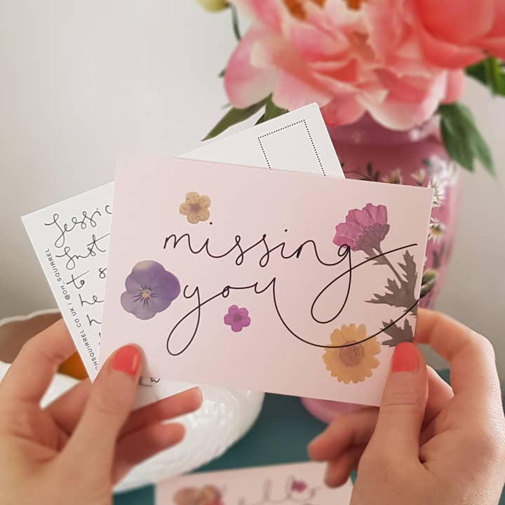 'Missing You' Floral Postcard for wholesale by Oh Squirrel