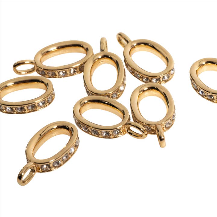 15 mm x 8 mm Pavé Kristal Ovale Sluitingsconnector - Gemaakt van verguld messing - Verkocht per stuk - CL/31 voor wholesale door Continental Beads