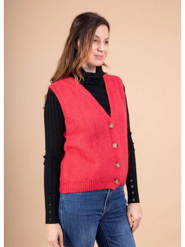 LINEN & COTTON HOUSE - Wholesale Sweater Vest - Women's - Sleeveless sweater with buttons 507141