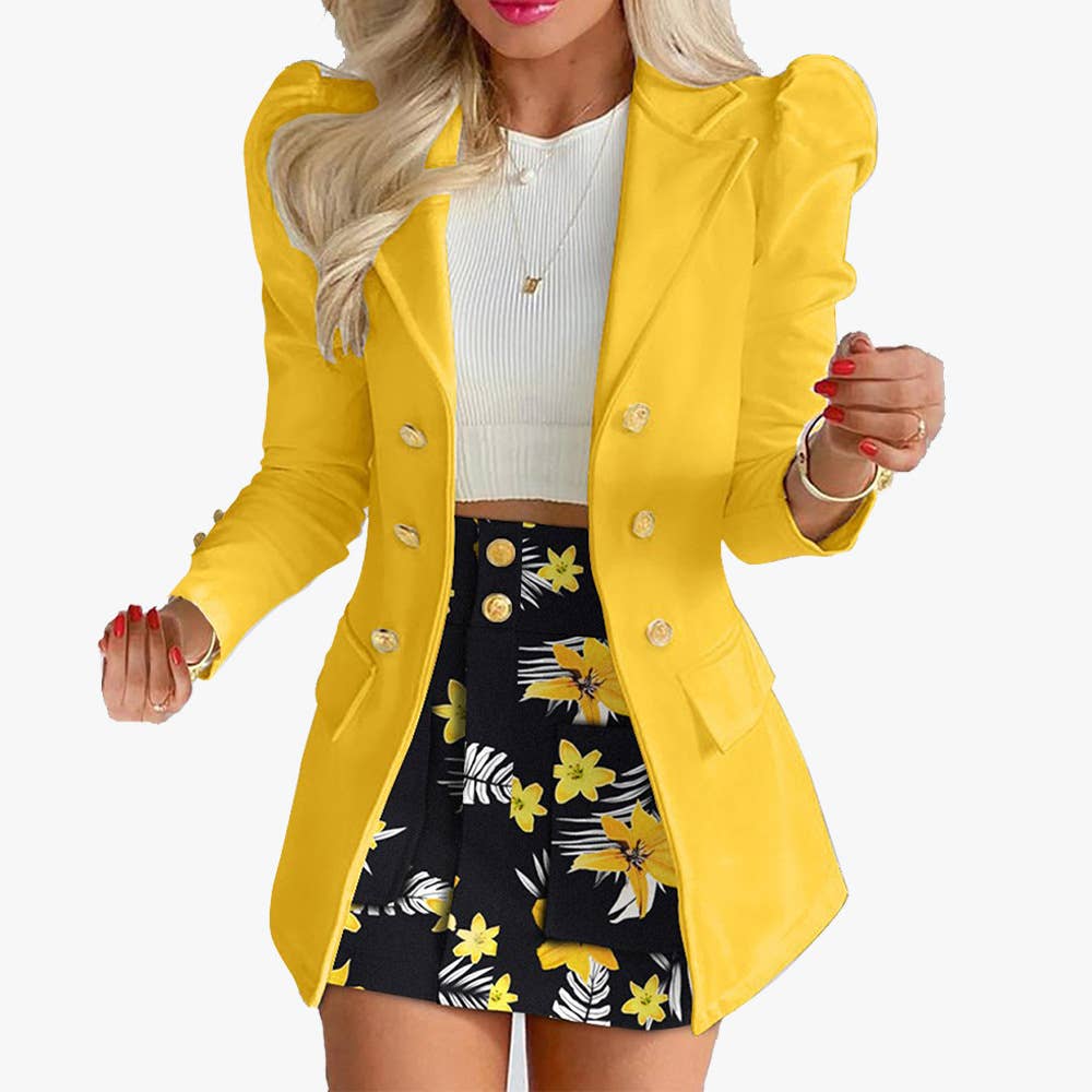 Lily Clothing - Vente Ensemble haut et jupe - Femme - Veste de costume à manches bouffantes imprimée à la mode6