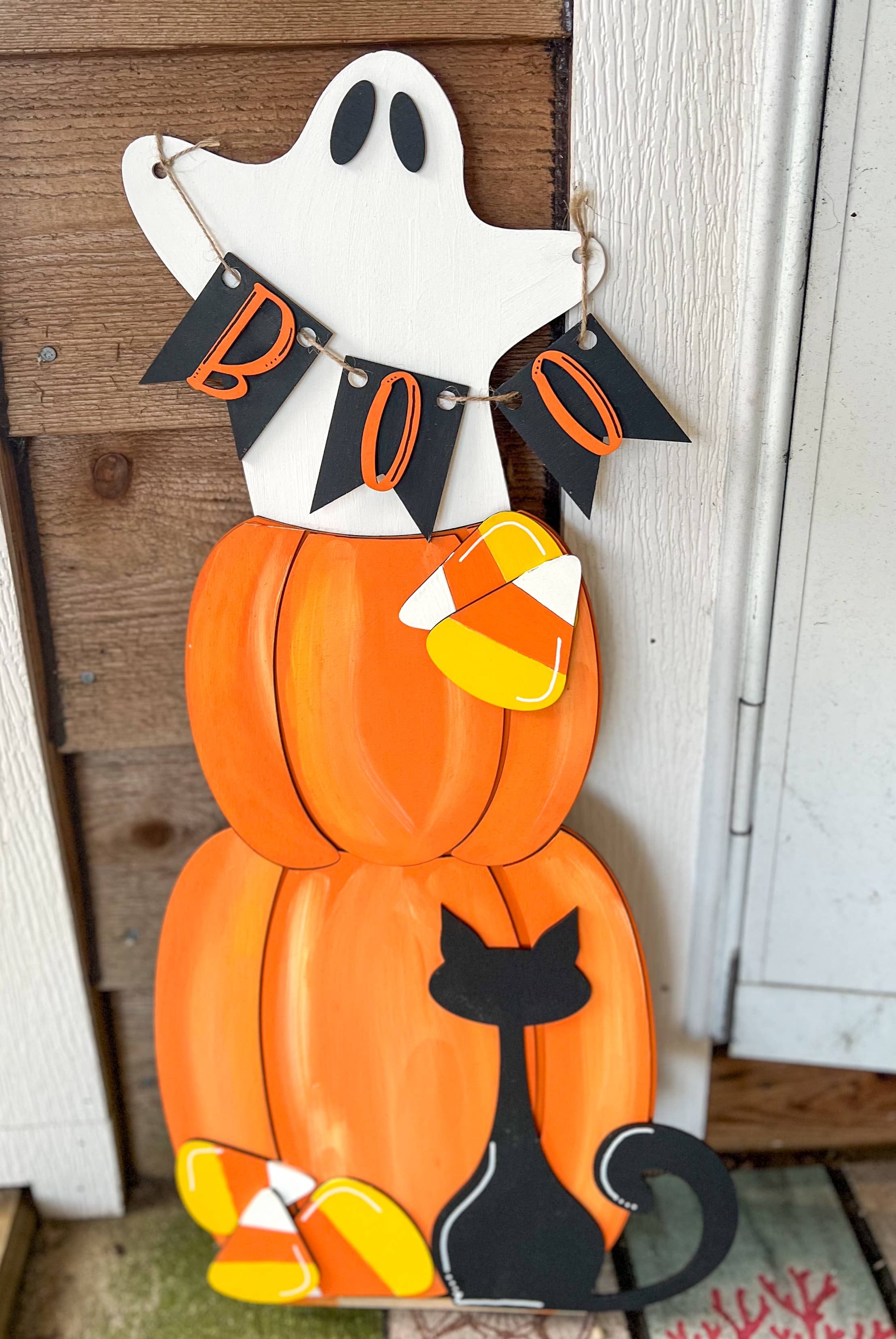 OBX Prep - Wholesale Outdoor Sign - Hand Painted Halloween Porch Leaner – Birch Wood Ghost, Pump2