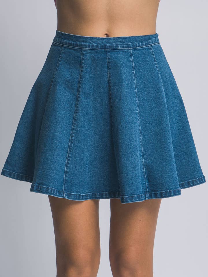 Denim Flared Mini Skirt for wholesale by Pink Irene Wholesale