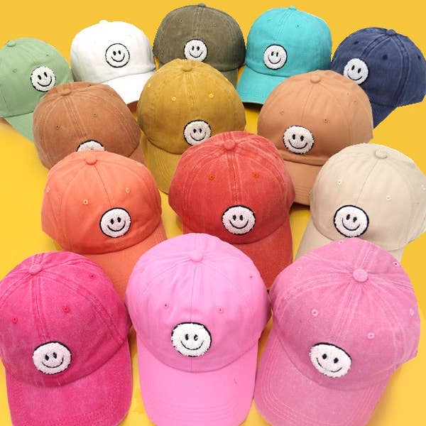 JOSSLYN by wall to wall - Wholesale Baseball Cap - Women's - WASHED SHERPA HAPPY FACE BASEBALL CAP 40HW703