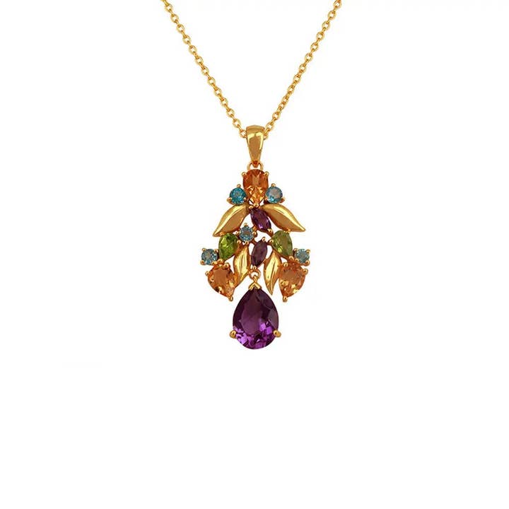 Pendentif en argent sterling 925 orné d'améthyste, de topaze bleue, de citrine et de péridot avec chaîne pour la vente par DIAJEWELS USA LLC
