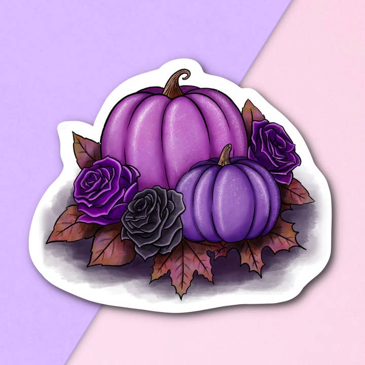 Sticker citrouilles roses et violettes avec roses | Mignon | Gothique pour la vente par FuzziesArtDesigns