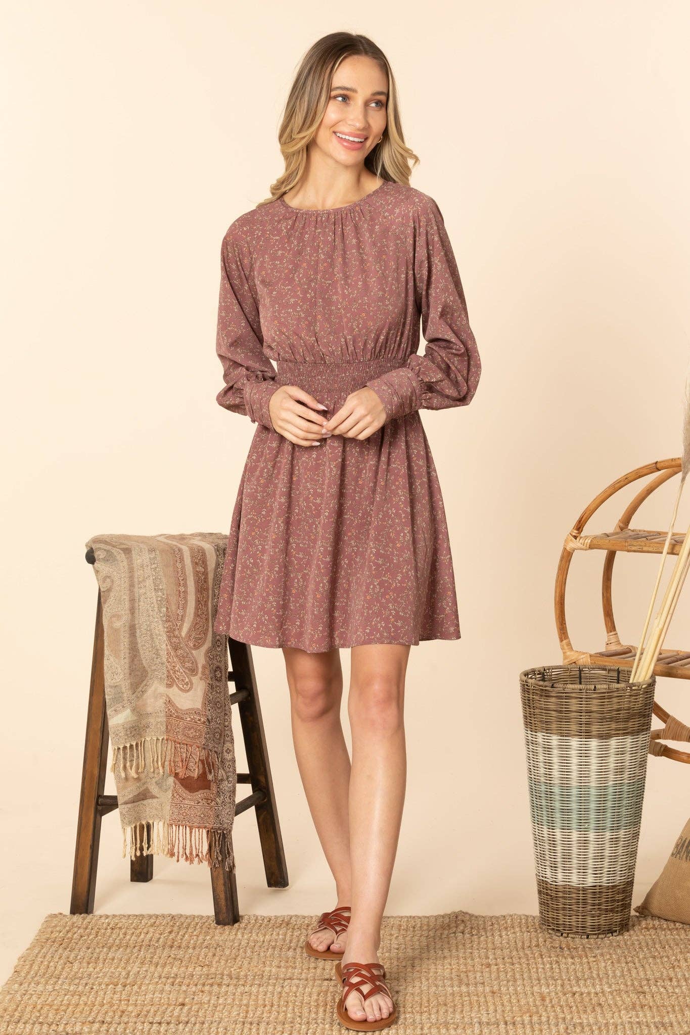 Malva EP-DR27606 Vestido campesino de manga larga floral de venta al por mayor en Faire6