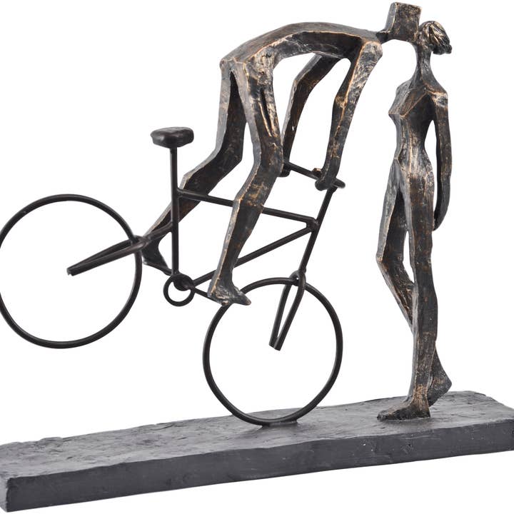 Scultura antica in bronzo di coppia che si bacia in bici per la vendita all'ingrosso da parte di The Libra Company
