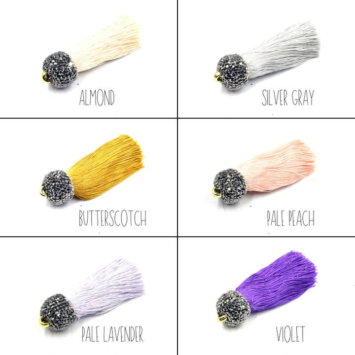 Tassels | 2.5 inch Luxe Silk Tassels with Rhinestone Pave Cap | Tassel Pendant for wholesale by Only Beads